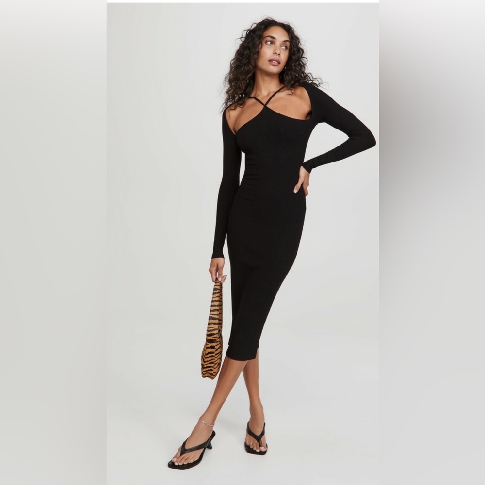 Lioness “crossing the line” ribbed bodycon black dress
